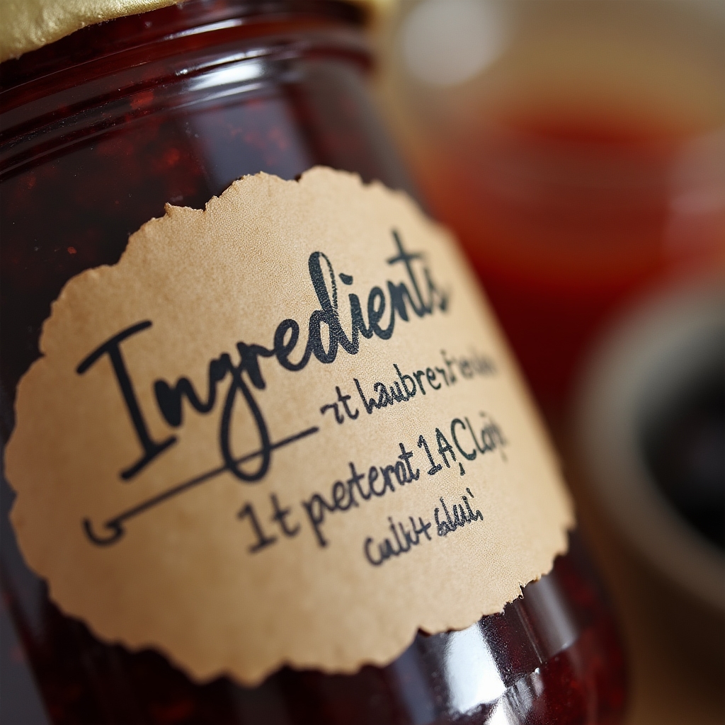 Etichetă de borcan cu lista completă de ingrediente scrisă clar
